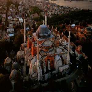 Aerial view of Sultanahmet at dusk, Istanbul
